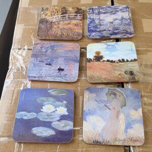 6 Claude Monet Fine Art Coasters Cork Back Tea Coffee GUC SEE PICTURES "BIN H"